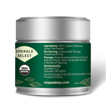 Chayeah, Emerald Select Matcha For Regular Tea & Koicha, Organic Ceremonial Grade Matcha Green Tea Powder, First Harvest (1.06 O