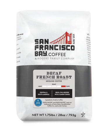 San Francisco Bay Coffee Coffee DECAF French Roast Ground Coffee, 28 oz Bag, Dark Roast, Swiss Water Process Decaffeinated