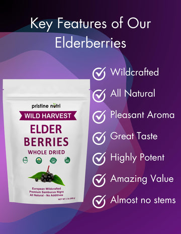 Pristine Nutri Dried Elderberries | Wildcrafted, Non-GMO | 2 lb (32 oz) Immunity Booster Antioxidants and Vitamins
