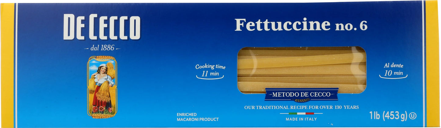De Cecco Semolina Pasta, Fettuccine, 16 oz- Made in Italy, High in Protein & Iron, Bronze Die (VSA0006p)