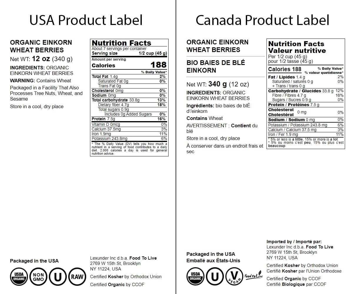 Food To Live - Organic Einkorn Wheat Berries, 12 Ounces - Non-Gmo, Good Source Of Protein, Fiber, And Vitamins. Low-Glycemic Ind