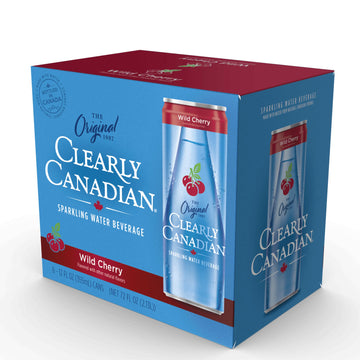Clearly Canadian Wild Cherry Sparkling Spring Water Beverage, Natural & Carbonated, Flavored Seltzer Water, 1 Case (24 Cans X 12