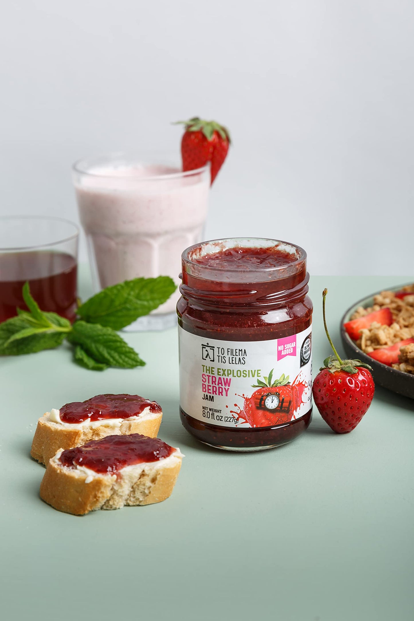 Strawberry Jam - 8 Fl. Oz - No Sugar Added Natural Sweetness Taste - Made In Greece, No Preservatives, Gluten Free Strawberry Ja