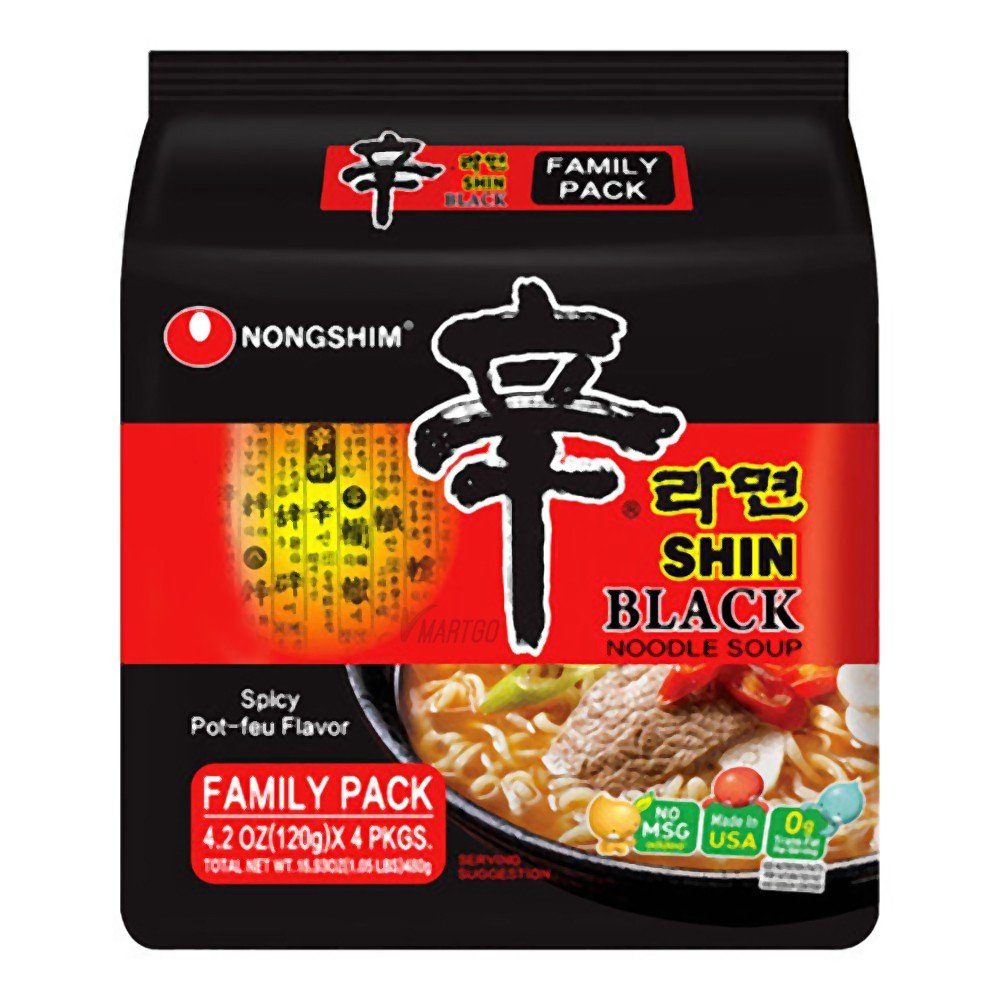 Nongshim Shin Black Noodle Soup, Spicy. Pack Of 4 In 1 Pack.