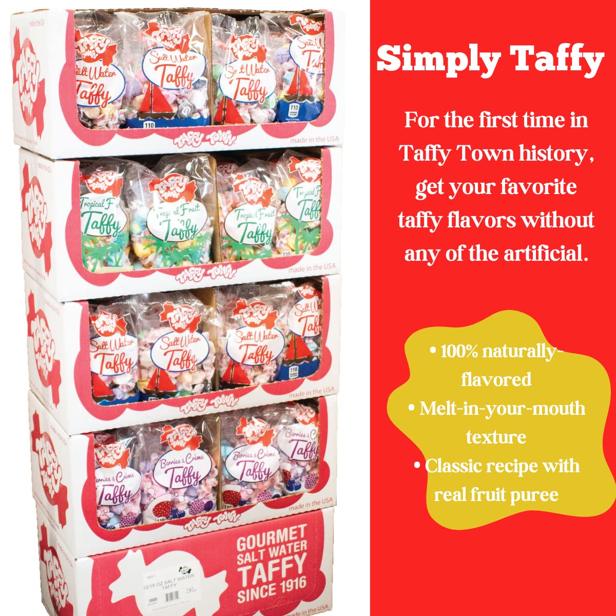 Taffy Town Saltwater Taffy- Banana Cream Pie | Gourmet | Nougat-Style Candy| Soft & Delicious| Sumer Snack Treats| Party Good Ca
