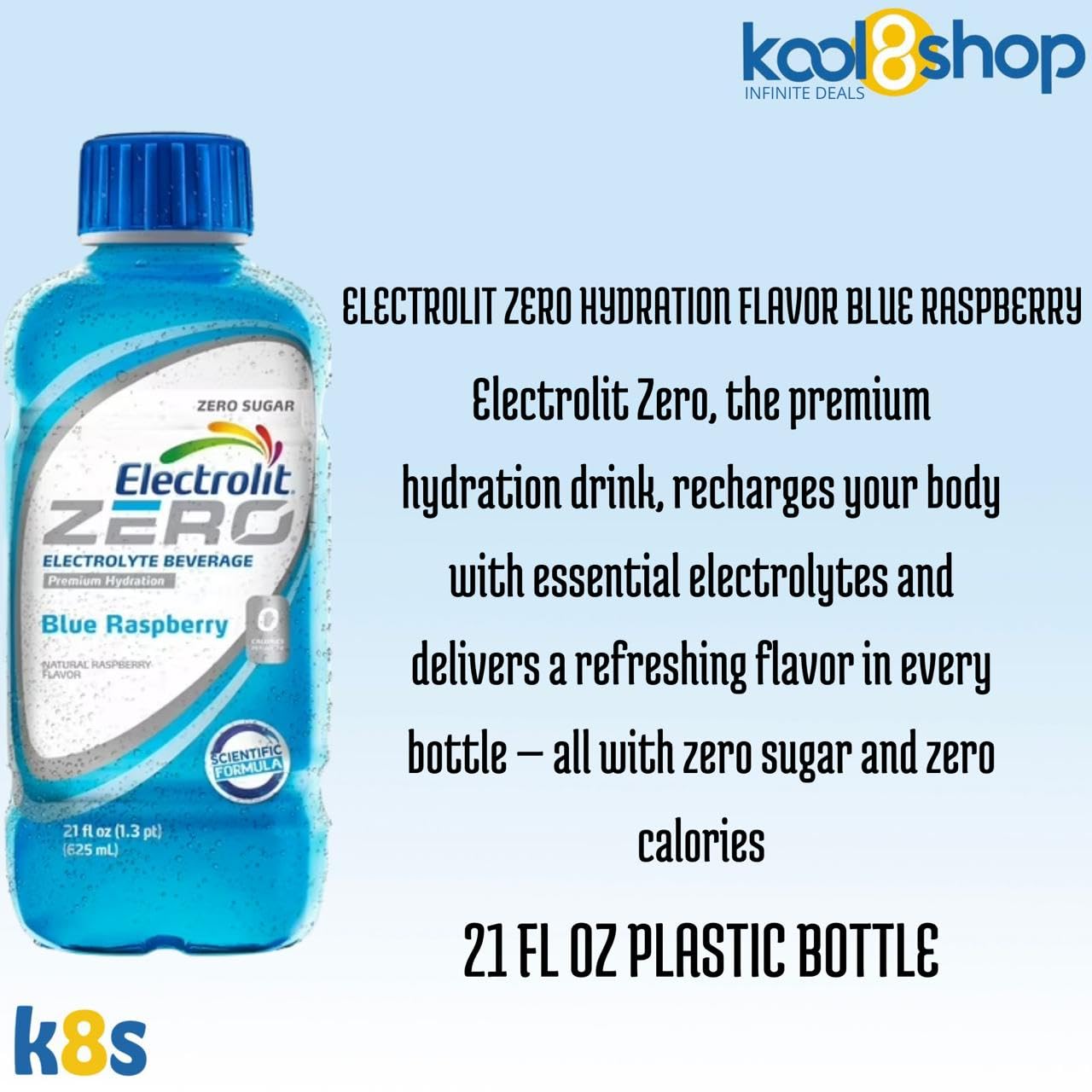 Electrolit Zero Blue Raspberry Hydration Drink With Electrolytes 21 Fl Oz Plastic Bottle 10 Pack + 1 Microfiber Cooling Towel By