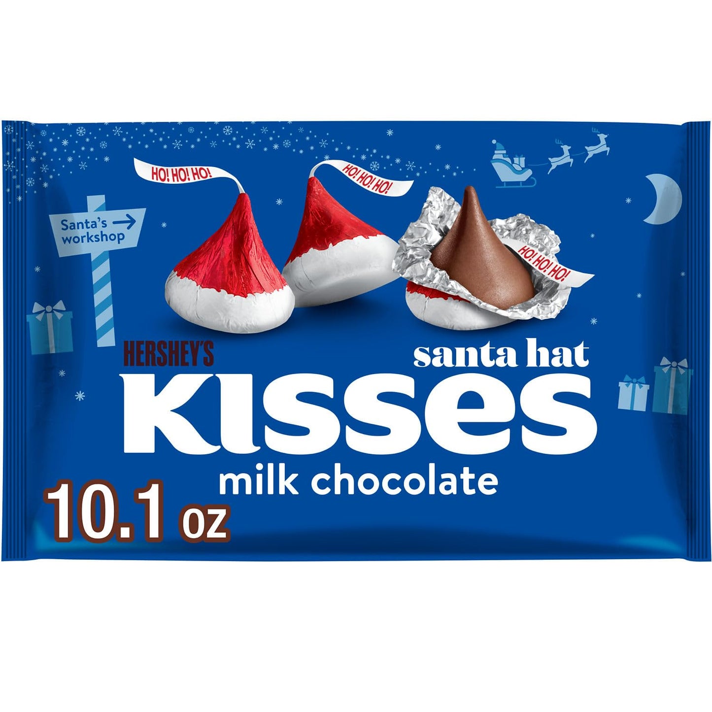 HERSHEYS KISSES Milk Chocolate Santa Hat, Christmas Candy Bag, 10.1 oz