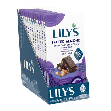 LILYS Salted Almond Extra Dark Chocolate Style No Sugar Added, Sweets Bars, 2.8 oz (12 Count)