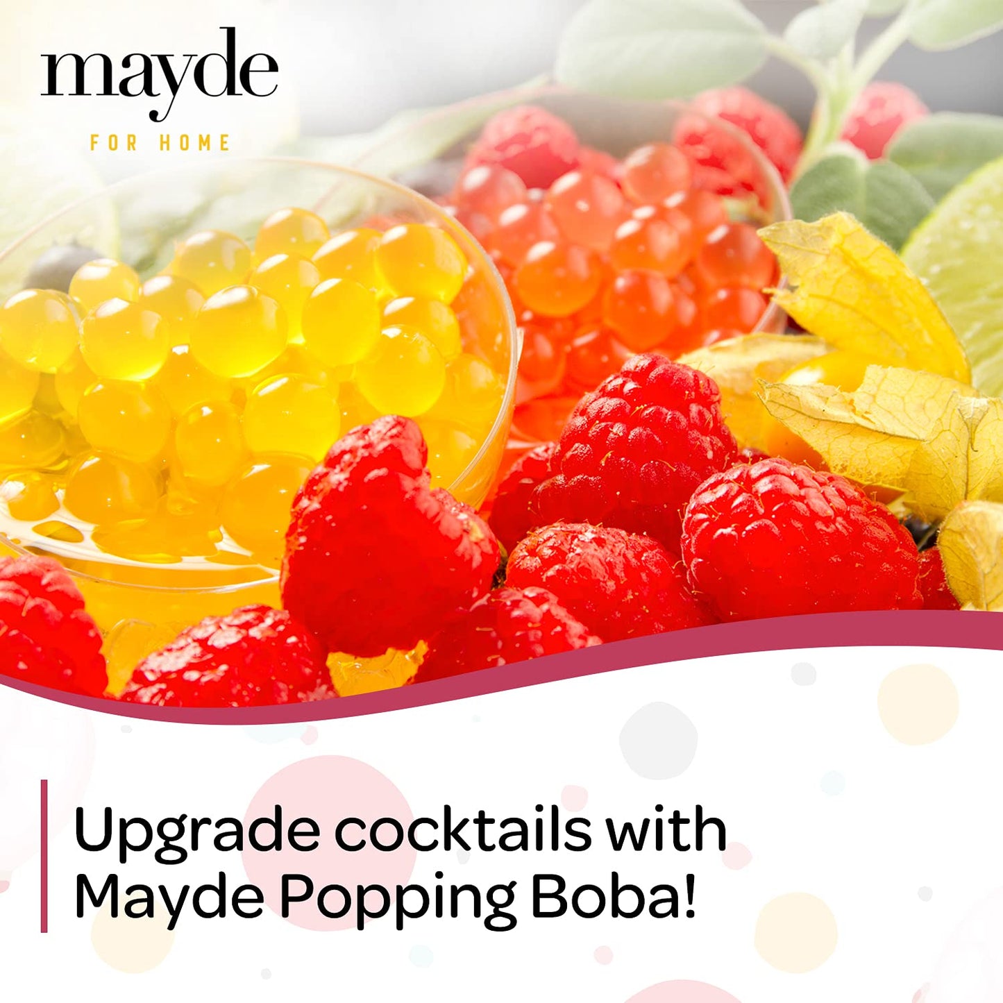 Mayde Popping Boba Pearls For Drinks, Desserts, & Breakfast Bowls (Lychee Flavor, 7 Pounds)