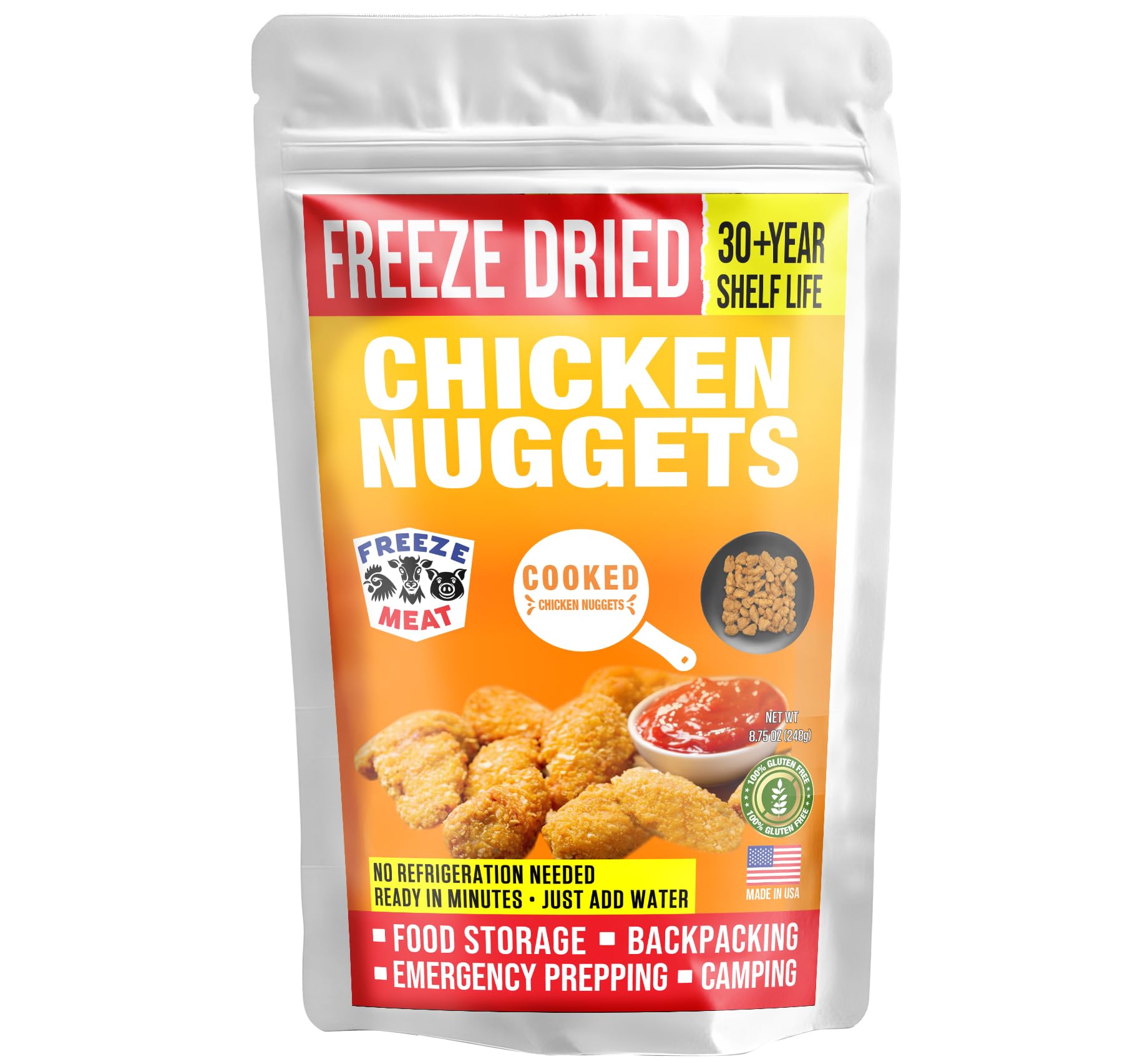 FREEZE MEAT Freeze-Dried Chicken Nuggets Cooked - Family Pack, 2 lbs, 30-Year Shelf Life, No Refrigeration Needed | Perfect for