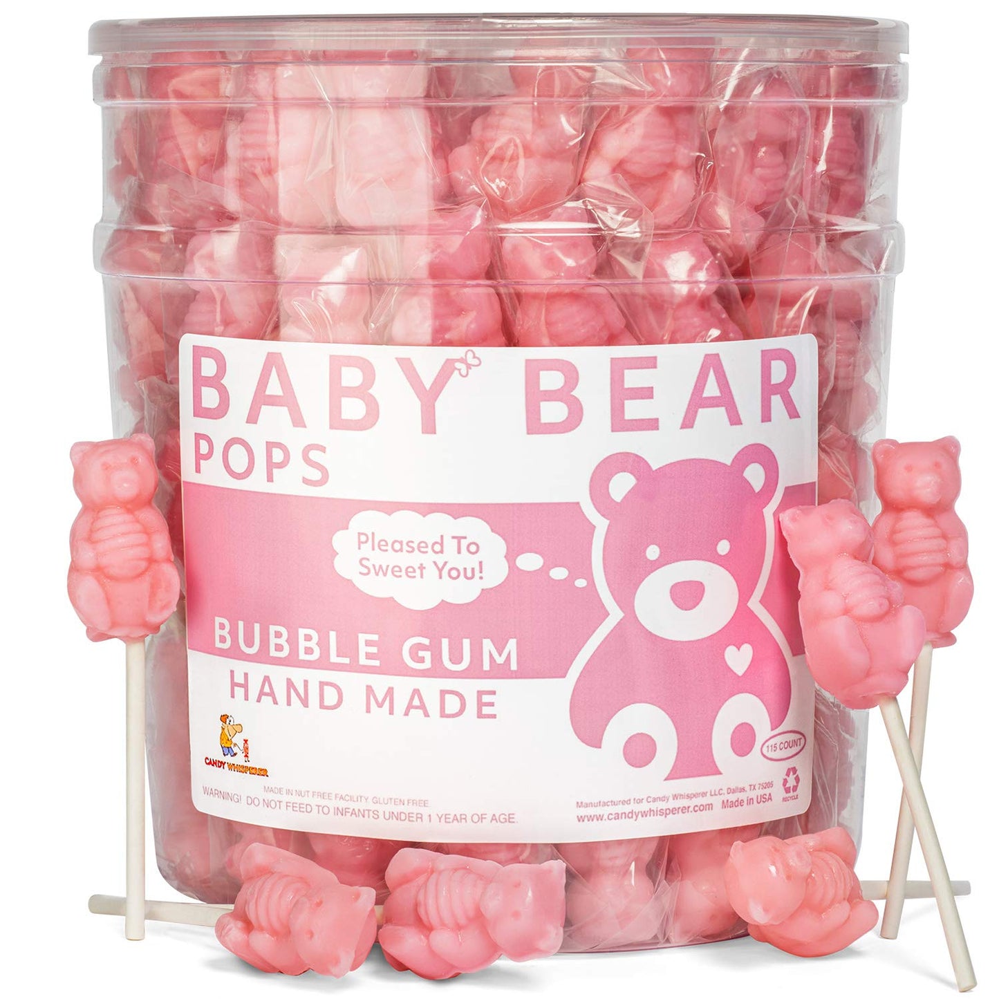 Espeez Pink Bear Pops Lollipop Suckers - Bubble Gum Flavor, 115 Count, Individually Wrapped
