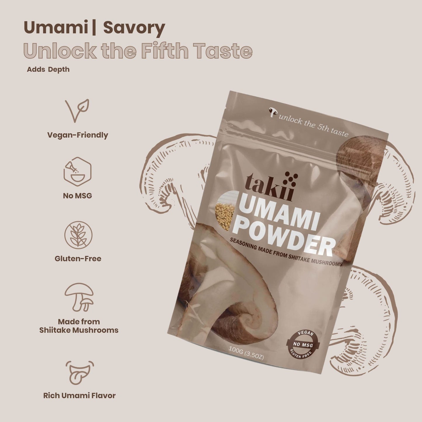 Takii Umami Powder, Made from Shiitake Mushrooms, Add Instant Flavor and Depth to All Your Favorite Dishes (2 Bags)