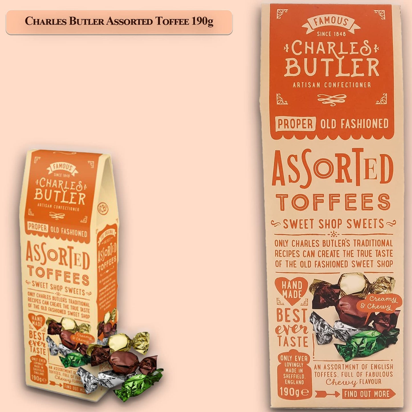 Charles Butler Assorted Toffees | Full Of Delicious Smooth, Creamy & Chewy Flavors | Proper Old Fashioned | Individually Foil Wr