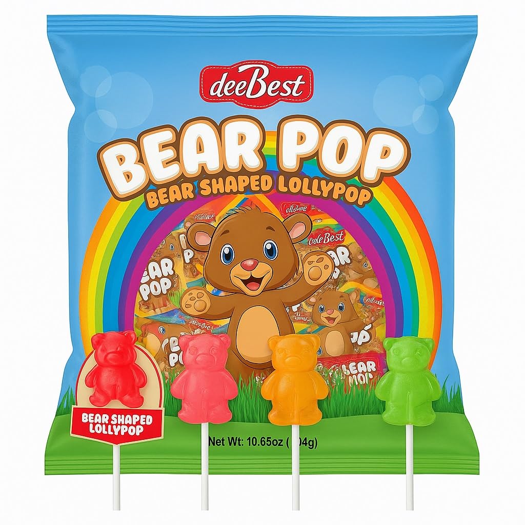 Bear Pop - Teddy Bear Shaped Lollipops Sucker | 32 Count | Individually Wrapped | Assorted Flavors | Kosher | Nut Free | Gluten