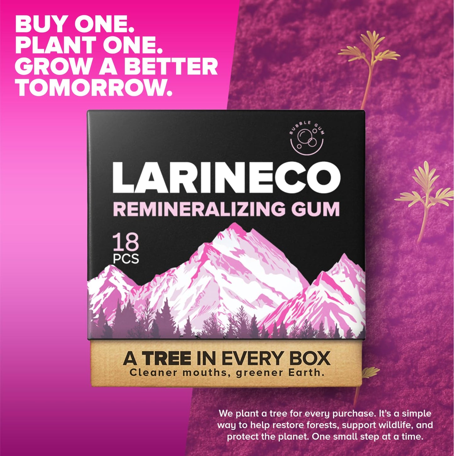 Larineco Remineralizing Gum with Nano Hydroxyapatite & Xylitol - Sugar-Free Cinnamon Xylitol Gum - Plastic-Free Dye-Free Aspartame-Free - Natural Base - 18 Pieces (18 Count (Pack of 2) Bubble Gum)