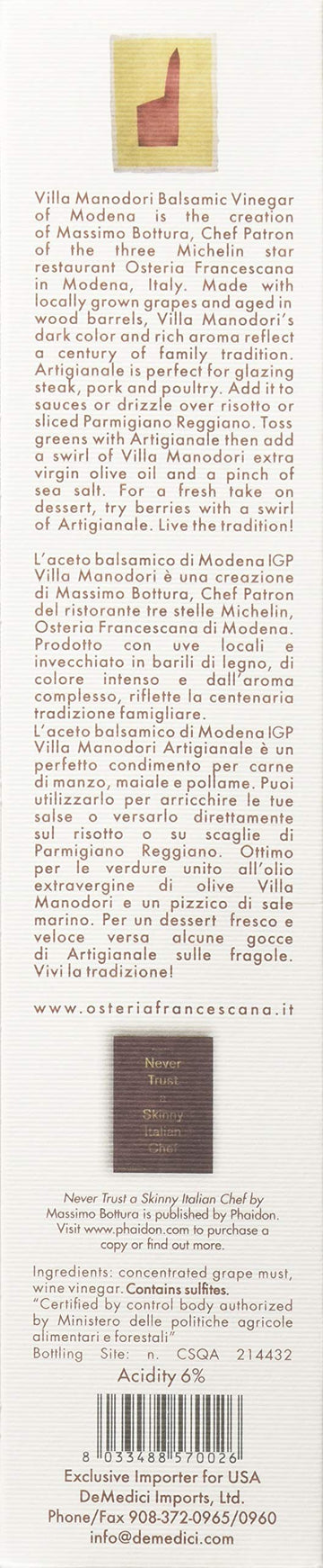 Villa Manodori Balsamic Vinegar Artigianale (250 ml)