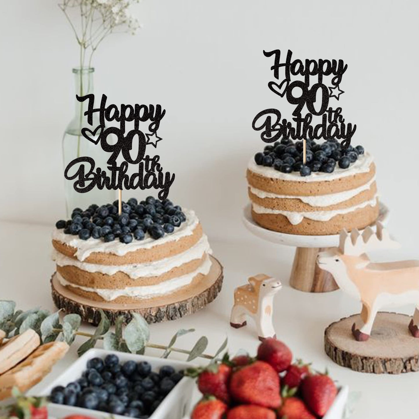 1 Pack Happy 90Th Birthday Cake Topper Glitter Heart Star 90 Fabulous Cake Pick Birthday Sign Cake Decorations For Children 90Th