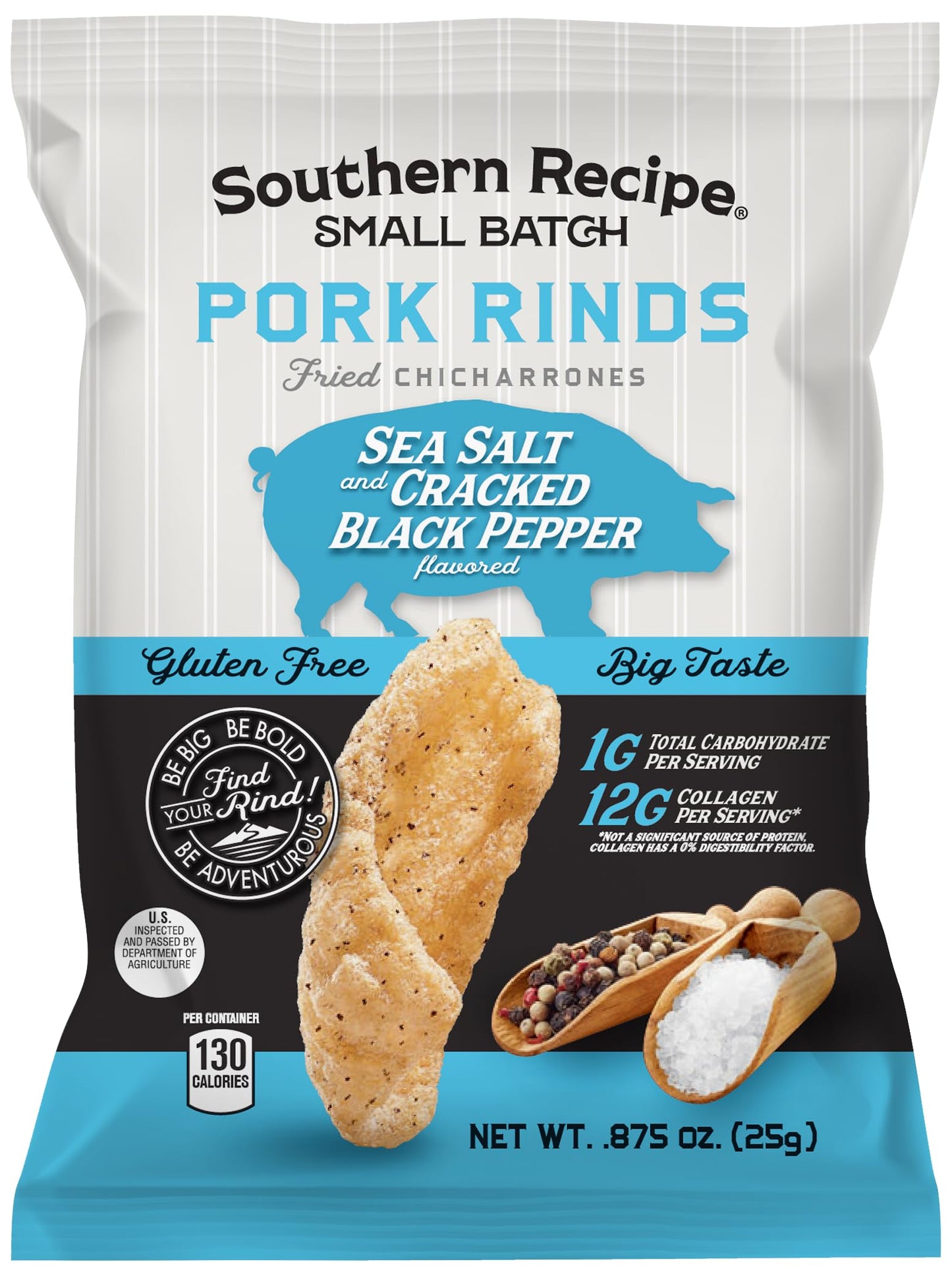 Southern Recipe Small Batch Pork Rinds | Sea Salt & Black Pepper Chicharrones | Keto Friendly & Low Carb | 0.87Oz Snack Bag (Pac