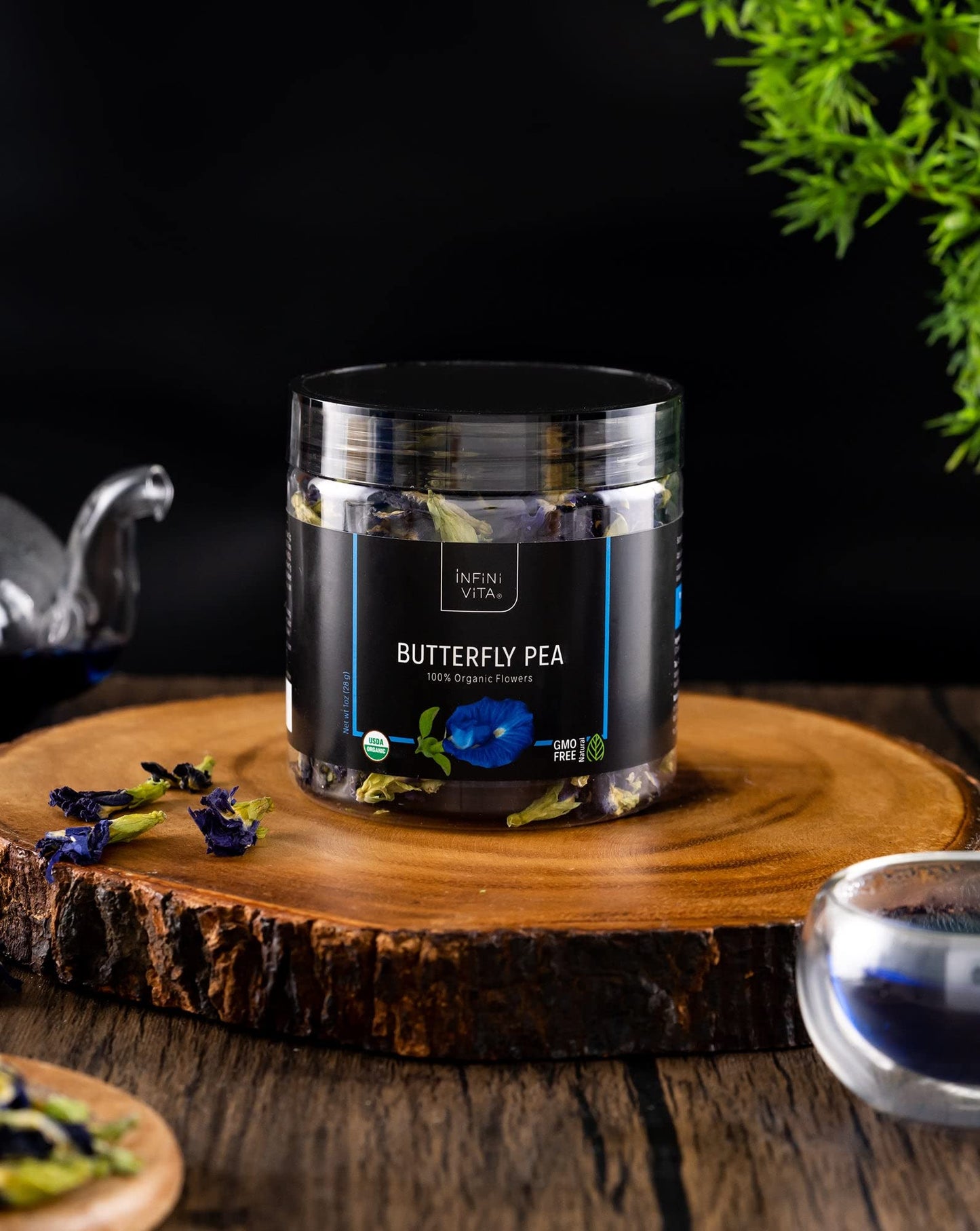 Infini Vita Dried Butterfly Pea Flower Tea 28G (1 Oz) - 100% Organic Blue Tea, Pure, Non-Gmo, Gluten Free - Natural Energy Boost