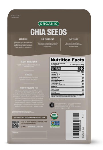 Fgo Organic Chia Seeds, 2 Pound / 32Oz, Natural Raw Black Chia Seeds From Paraguay, Plant-Based, Non-Gmo, Vegan, Gluten-Free, Gels Easily, Superfood, Packaging May Vary (Pack Of 1)