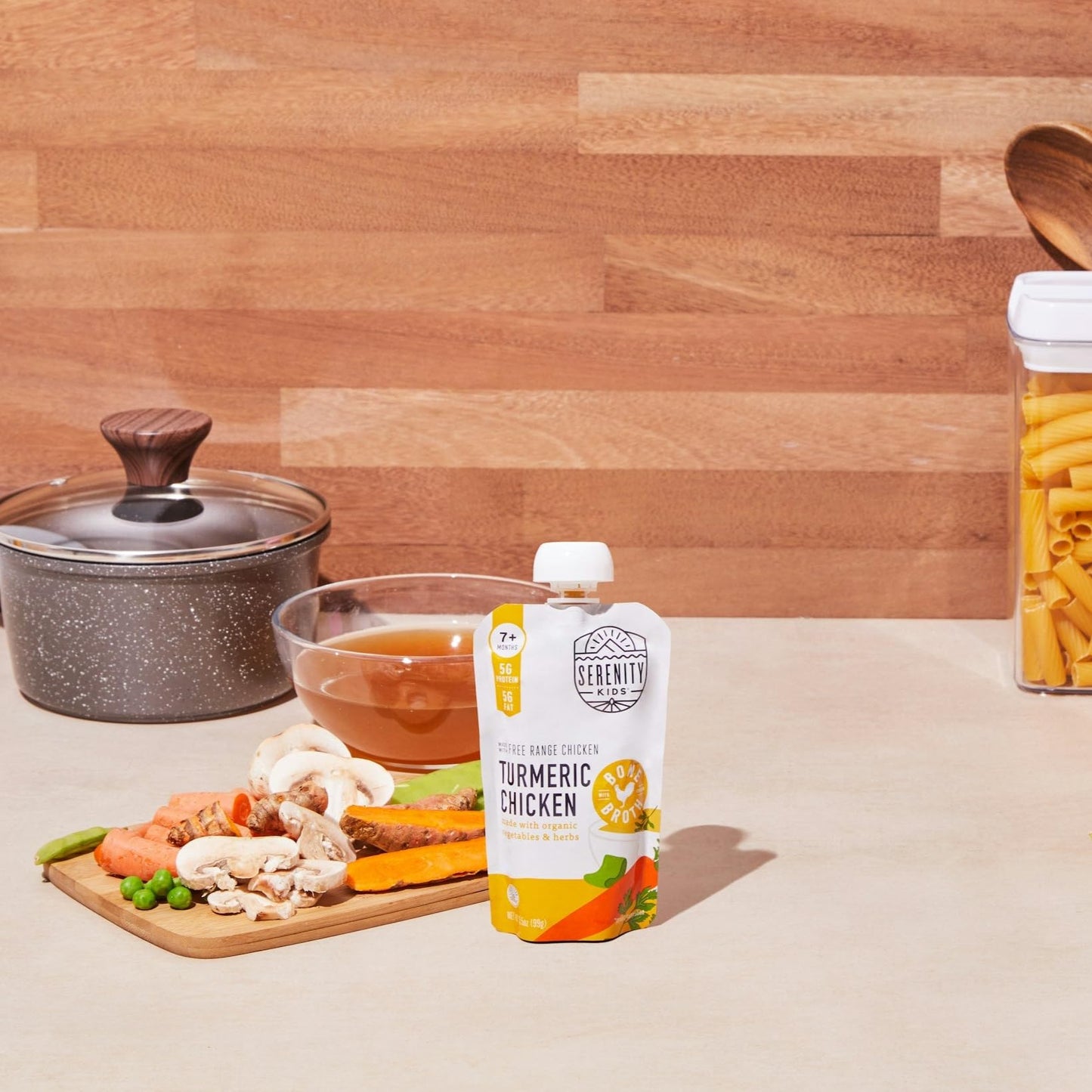 Serenity Kids Bone Broth Puree Made With Organic Veggies | Clean Label Project Purity Award Certified | 3.5 Ounce Bpa-Free Pouch | Free Range Turmeric Chicken | 1 Count