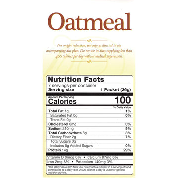 Nutmeg State Nutrition Healthywise - High Protein Oatmeal, 15G Protein, Low Calorie, High Fiber, Low Sugar, Low Fat, Ideal Protein Compatible, 7 Servings Per Box (Classic (Plain))