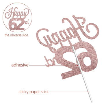 Lingteer Happy 62Nd Birthday Cake Topper - Cheers To 62Nd Birthday 62 Years Old Birthday Party Cake Decorations Sign.