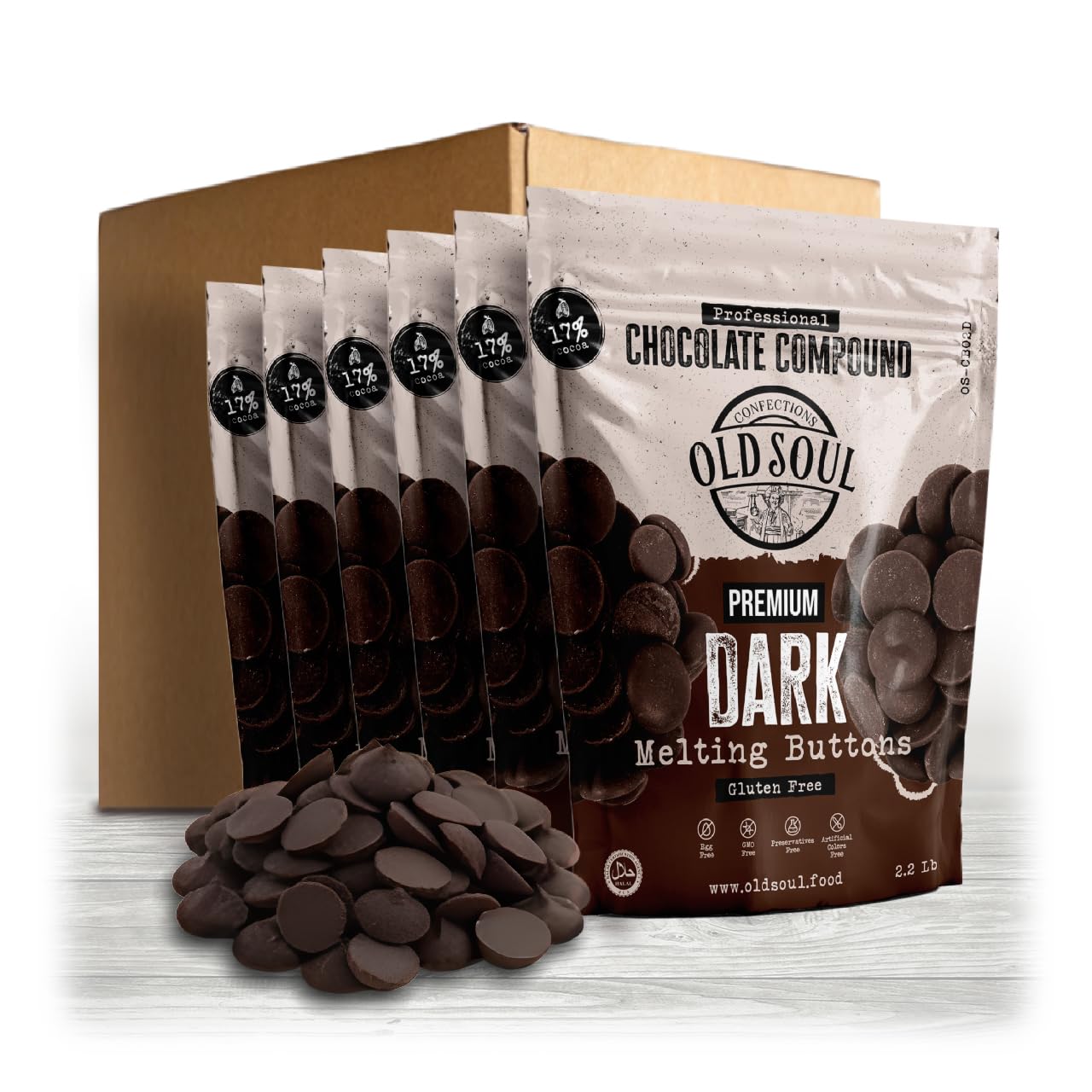 Oldsoul Chocolate Compound Buttons 13.2 Lb | Dark Chocolate 17% Real Cocoa | Smooth Melting | Perfect For Baking & Desserts (13.2 Lbs Dark Chocolate)