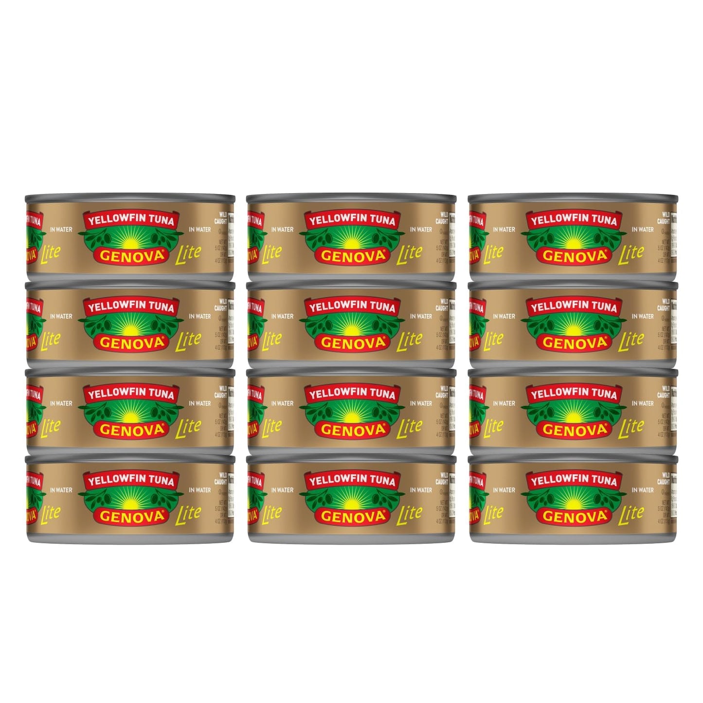 Genova Premium Lite Yellowfin Tuna In Water, Wild Caught, Solid Light, 5 Oz. Can (Pack Of 12)