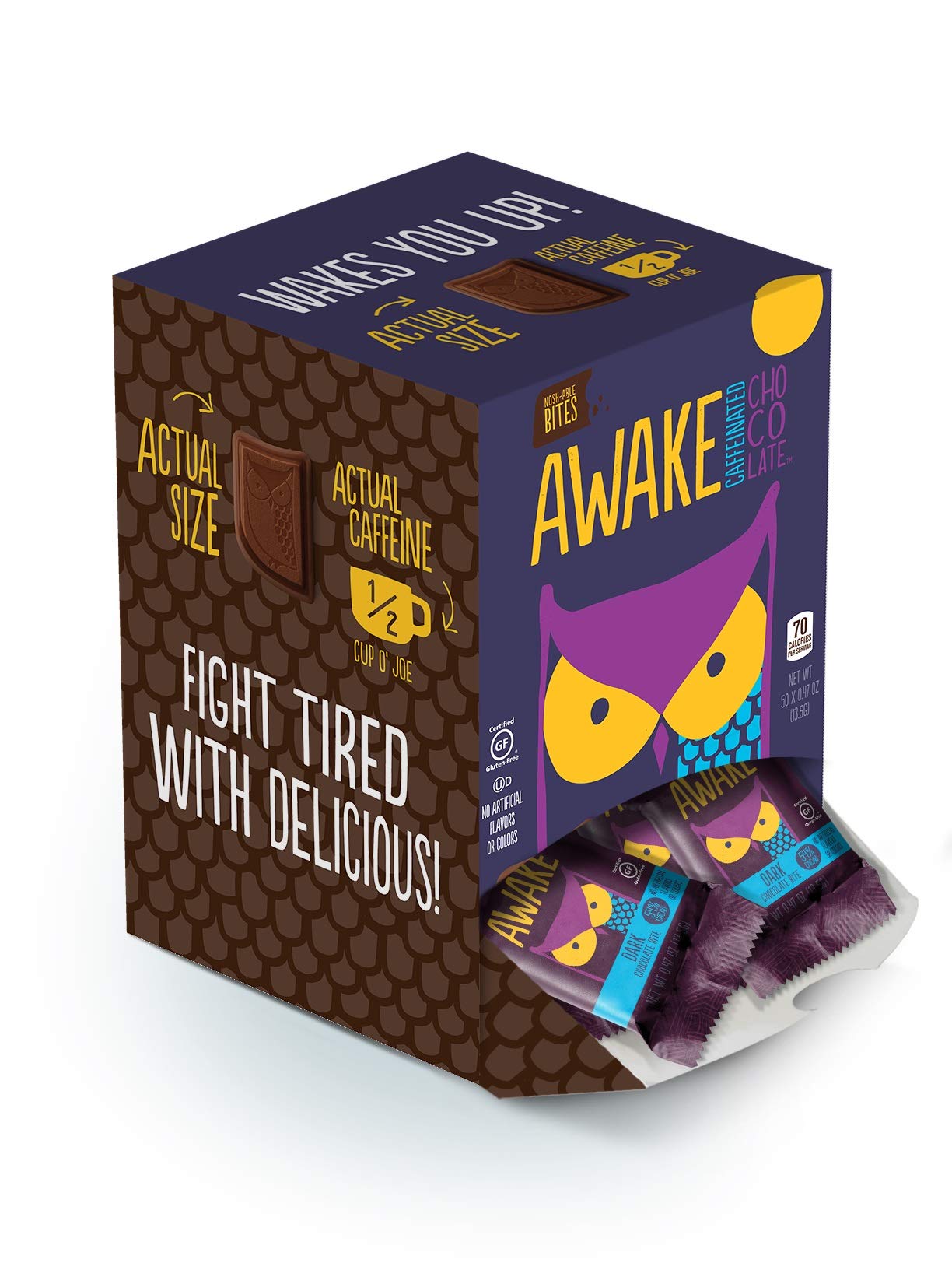 AWAKE Caffeinated Chocolate Energy Bites, Dark Chocolate, 300 Count, 50 Count (Pack of 6)