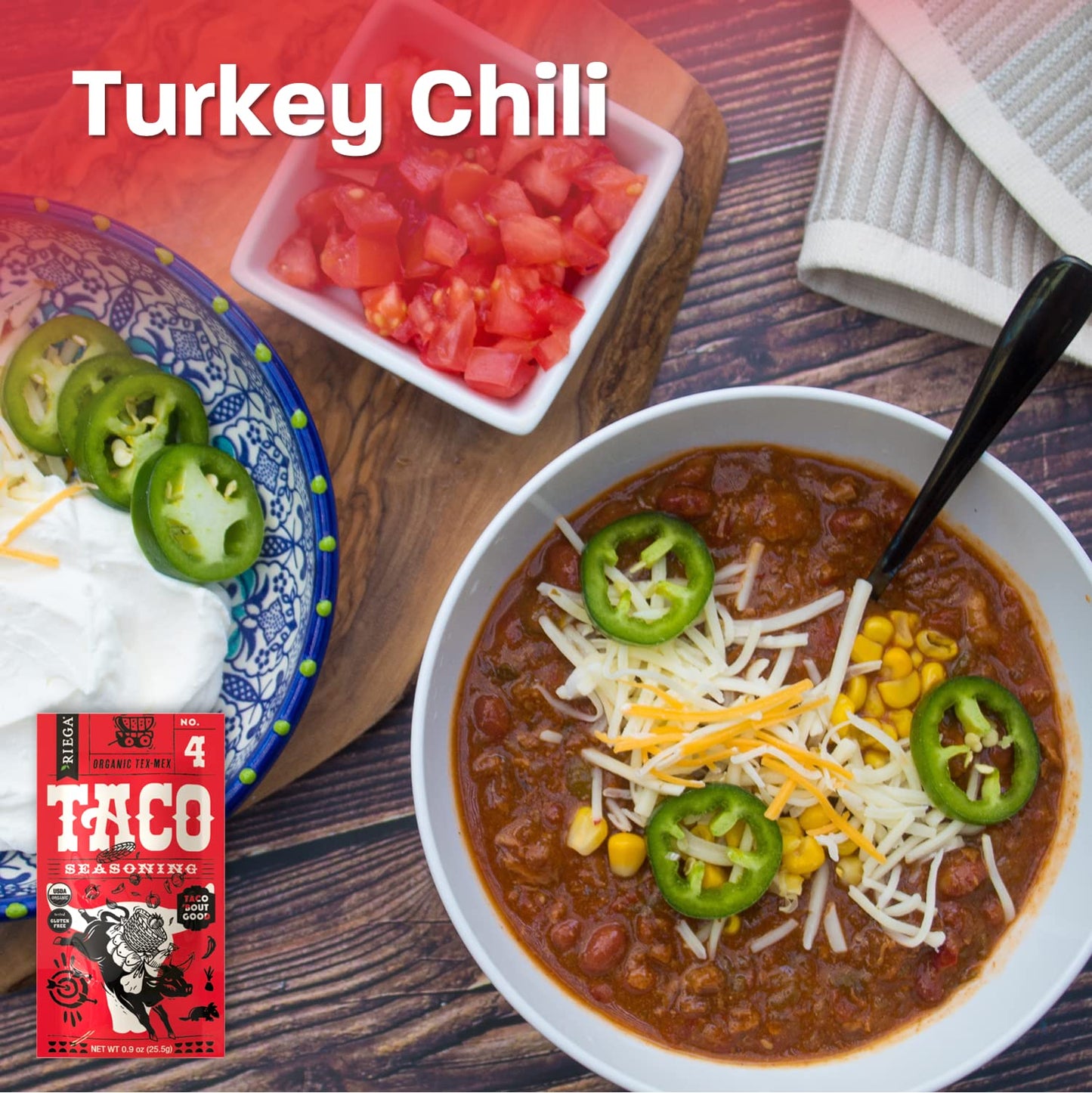 Riega Organic Taco Seasoning, Perfect Tex Mex Spice Mix For Taco Tuesday And Chili 0.9 Ounce (Pack Of 8)