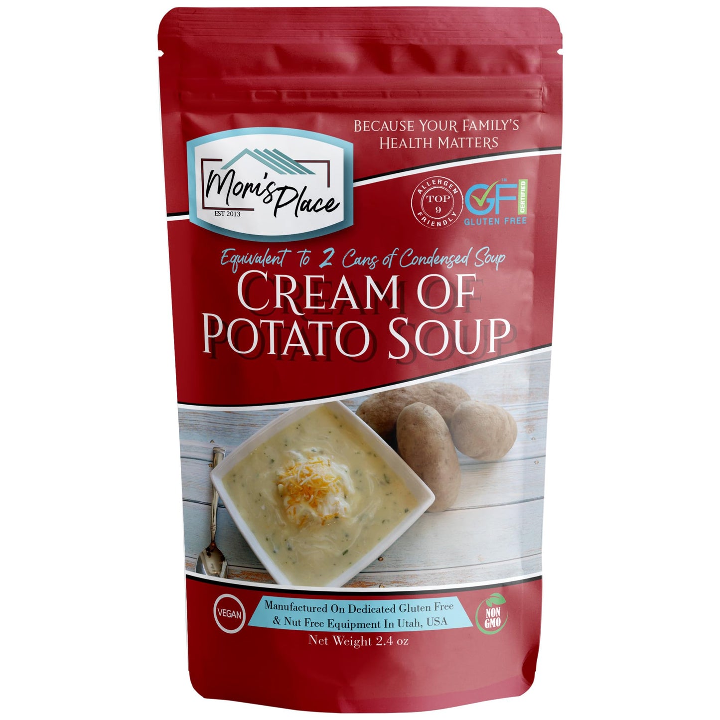 Moms Place Gluten-Free & Dairy Free Cream Of Potato Soup Mix Equal To 2 Cans Of Condensed Soup Vegan Nut Free & Soy Free 2.4 Oz.