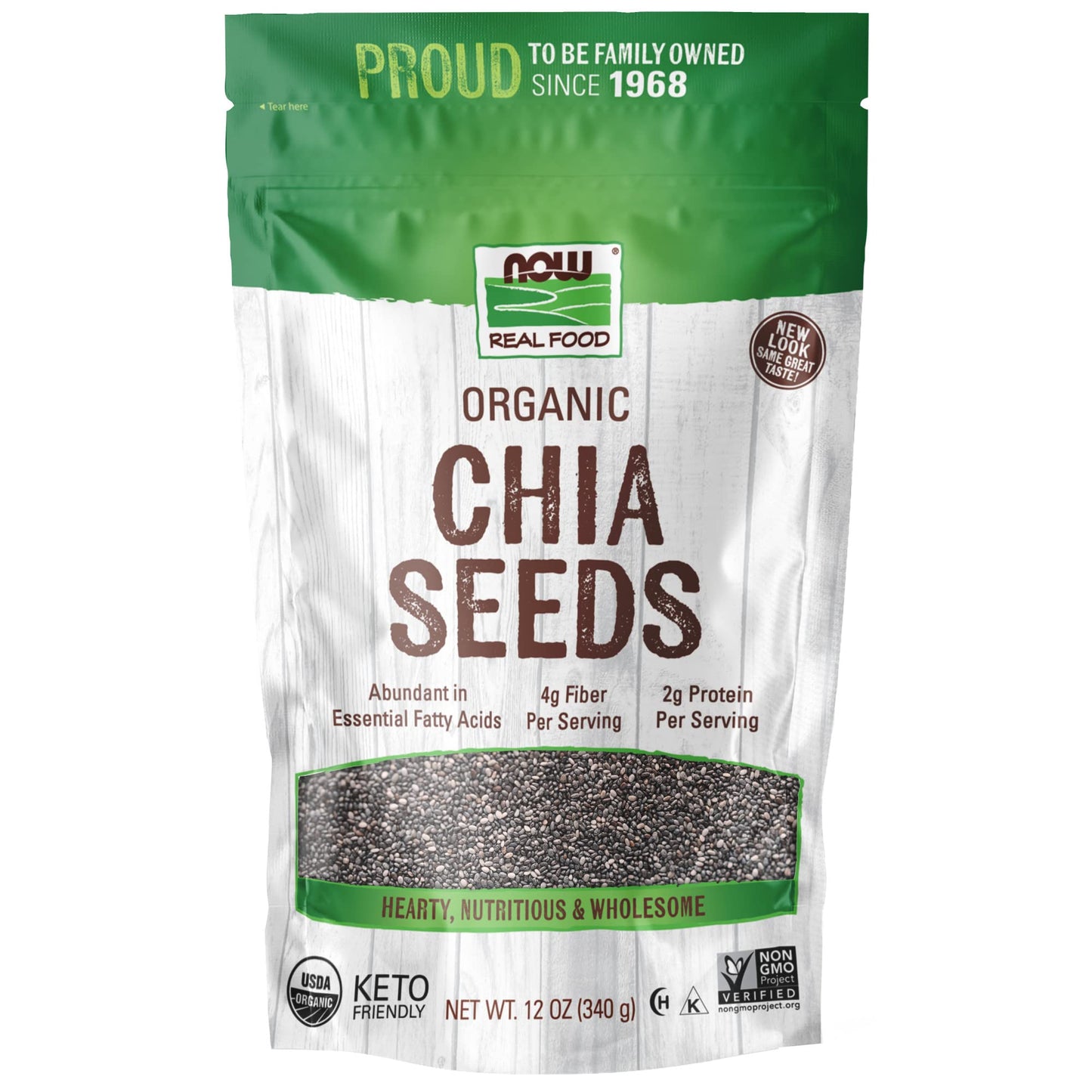 NOW Foods, Organic Black Chia Seeds, Non-GMO, Source of Healthy Fatty Acids and Fiber, 12-Ounce (Packaging May Vary)