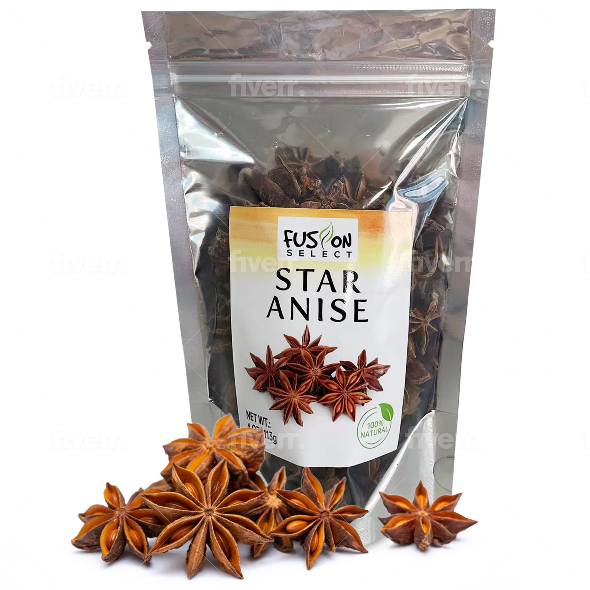 Fusion Select Dried Star Anise - Whole Badian Spice for Oriental & Indian Dishes & Recipes - Natural Herbs & Seasoning for Bakin