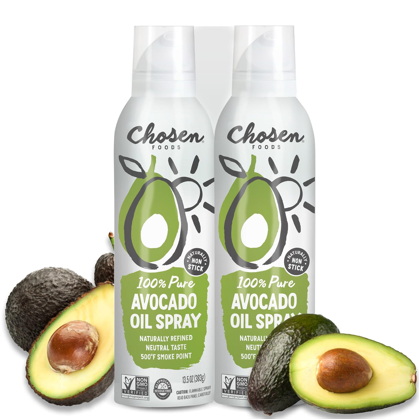 Chosen Foods 100% Pure Avocado Oil Spray, Keto And Paleo Diet Friendly, Kosher Cooking Spray For Baking, High-Heat Cooking And Frying (13.5 Oz, 2 Pack)