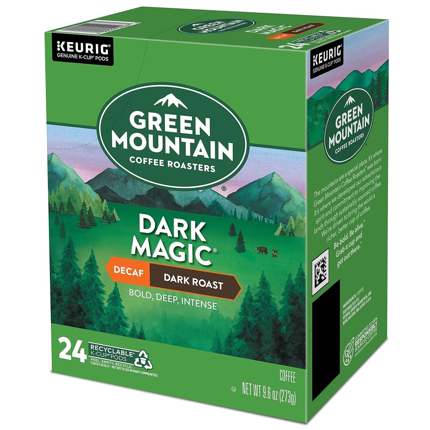 Green Mountain Coffee, Dark Magic Decaf, Single-Serve Keurig K-Cup Pods, Dark Roast, 96 Count (4 Boxes Of 24 Pods)