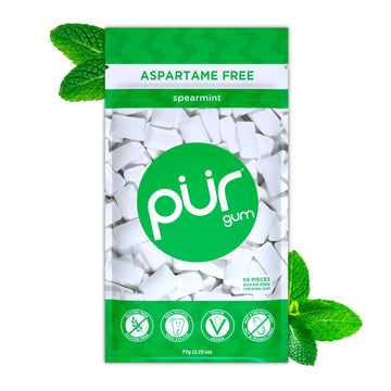 Pur 100% Xylitol Chewing Gum, Sugarless Spearmint, Sugar Free + Aspartame Free + Gluten Free, Vegan & Keto Friendly - Healthy, L