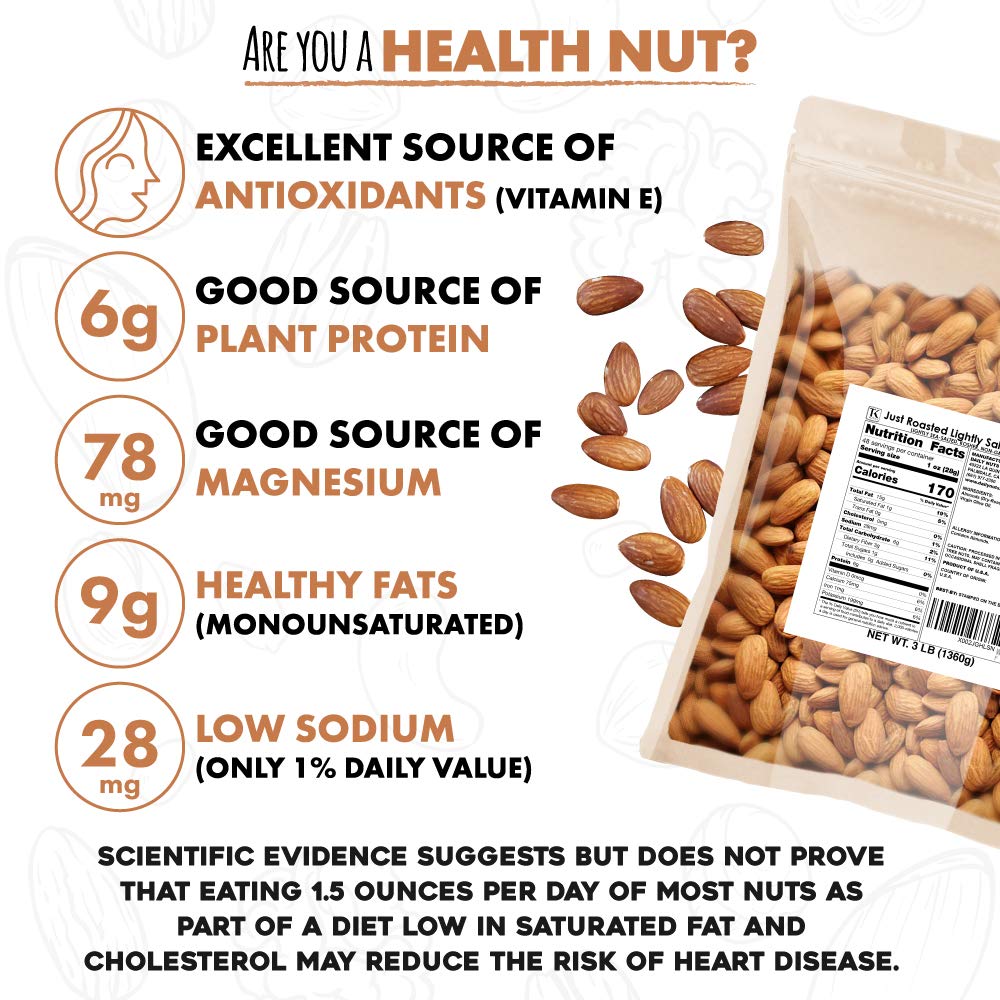 Roastery Coast Just Roasted Almonds, 3 LB Bulk, Keto Snack, Lightly Salted, Gluten Free, Non-GMO, Low Sodium