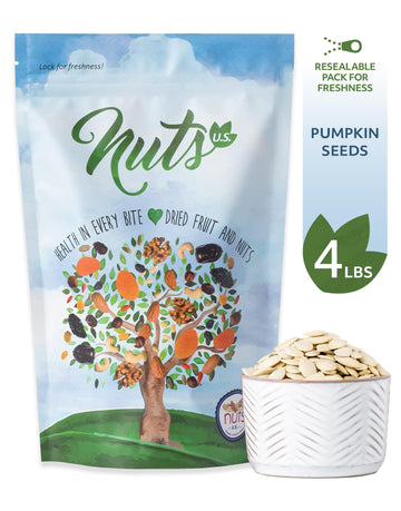 NUTS U.S. - Pumpkin Seeds | Raw and Unsalted | Keto and Paleo Friendly | Vegan and Healthy Snacks in Resealable Bags (4 LBS)