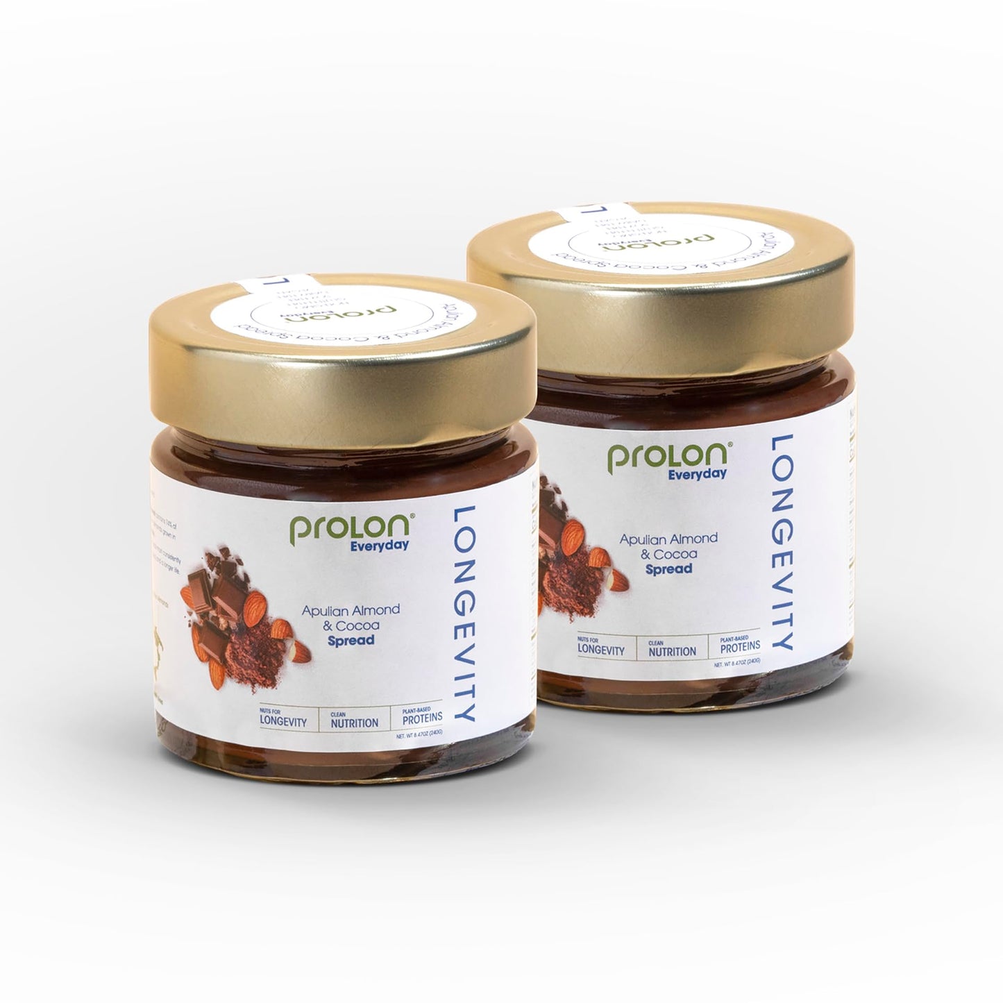 Prolon L-Spread Almond Chocolate Spread | Healthy Low Sugar Keto Snack | Magnesium, Vitamin E, Fiber, Calcium | Gluten-Free, Vegan, Dairy-Free | Plant-Based W/Cane Sugar, & Healthy Fats, 2 Jars