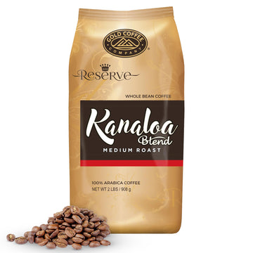 Gold Coffee Kanaloa Blend: Medium Roast Whole Bean Coffee 2lbs (Pack of 1) - Coffee Beans with Smooth Refreshing and Deliciously Complex with Milk Chocolate Floral Honey and Sweet Lemon Notes