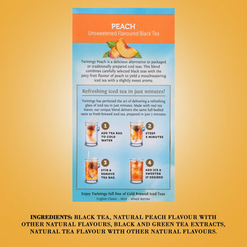 Twinings Cold Brewed Iced Tea Bags, Peach - Ready In 5 Minutes, Flavoured Black Tea Cold Brew Bags, Caffeinated, Unsweetened, 20