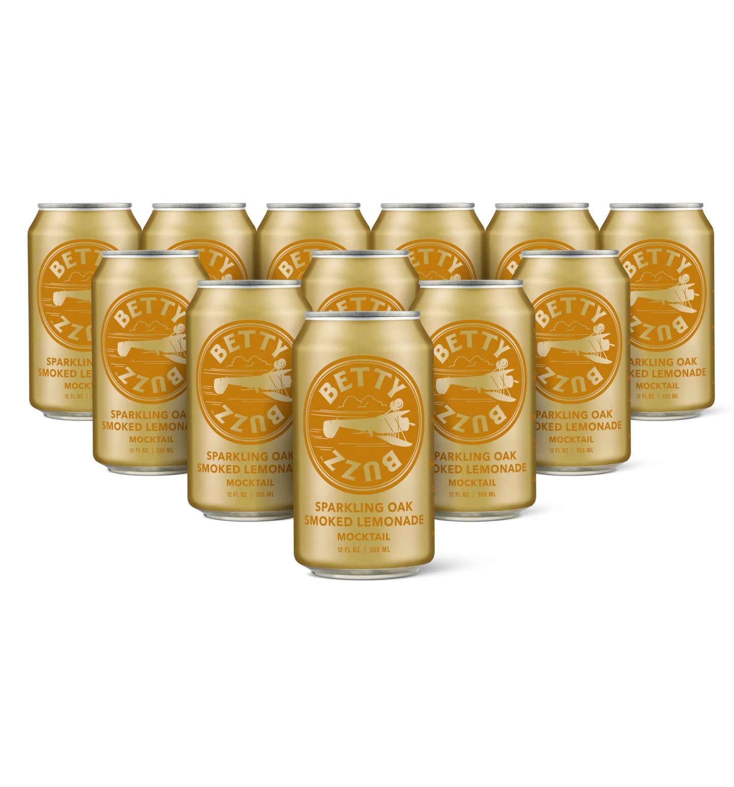 Betty Buzz Oak Smoked Lemonade Sparkling Mocktail - Natural Flavors, 12 Ounce Cans, Clean Ingredients, 12 Pack