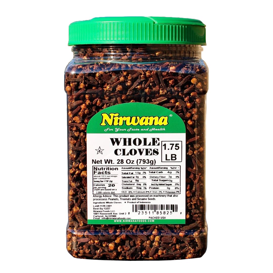Nirwana Asian Indian Spice Cloves Whole Laung Clavo Top-Grade Quality For Cooking Baking Tea Beverages Pomander Balls Hand Selected All Natural Vegan Spices And Seasoning 28Oz