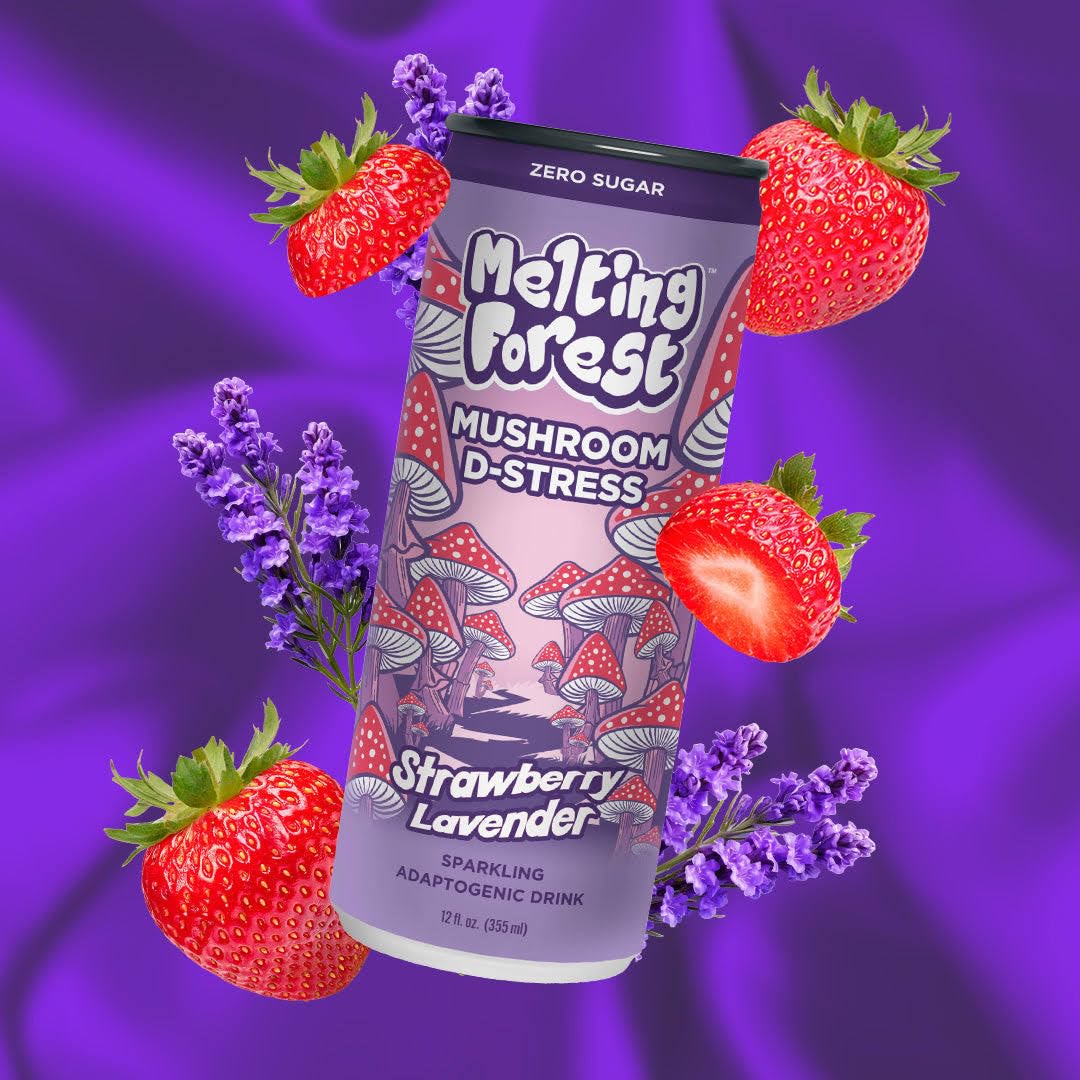 Melting Forest Mushroom D-Stress, Sparkling Adaptogen Drink with L-Theanine, Lions Mane and Vitamin B, Zero Sugar, 5 Calories,