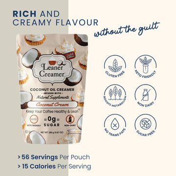 Leaner Creamer Coconut Creamer - Non-Dairy, Sugar-Free, Keto, Gluten-Free - 9.87 Oz