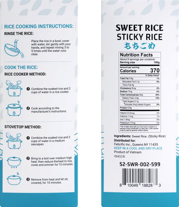 52USA Sweet Sticky Rice, Premium Glutinous Rice, Gluten-Free, Vegan, 2 Pound (Pack of 3)