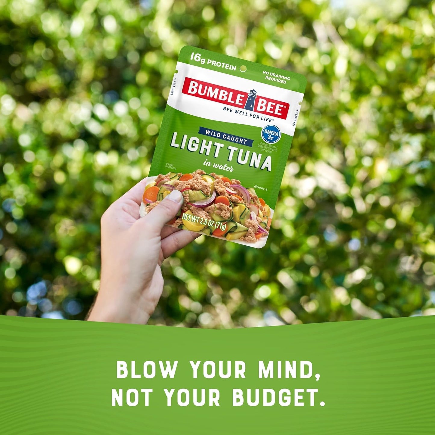 Bumble Bee Chunk Light Tuna In Water, 2.5 Oz Pouch - Ready To Eat Wild Caught Skipjack Tuna Packet - 16G Protein Per Serving - Msc Sustainable Seafood, Non-Gmo, Gluten Free, Kosher