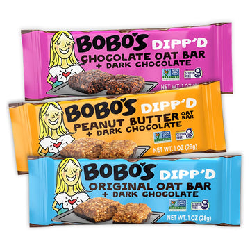 Bobo'S Dippd Bars Variety Pack, Original Chocolate Chip (10 Bars), Peanut Butter Chocolate Chip (10 Bars) And Double Chocolate (