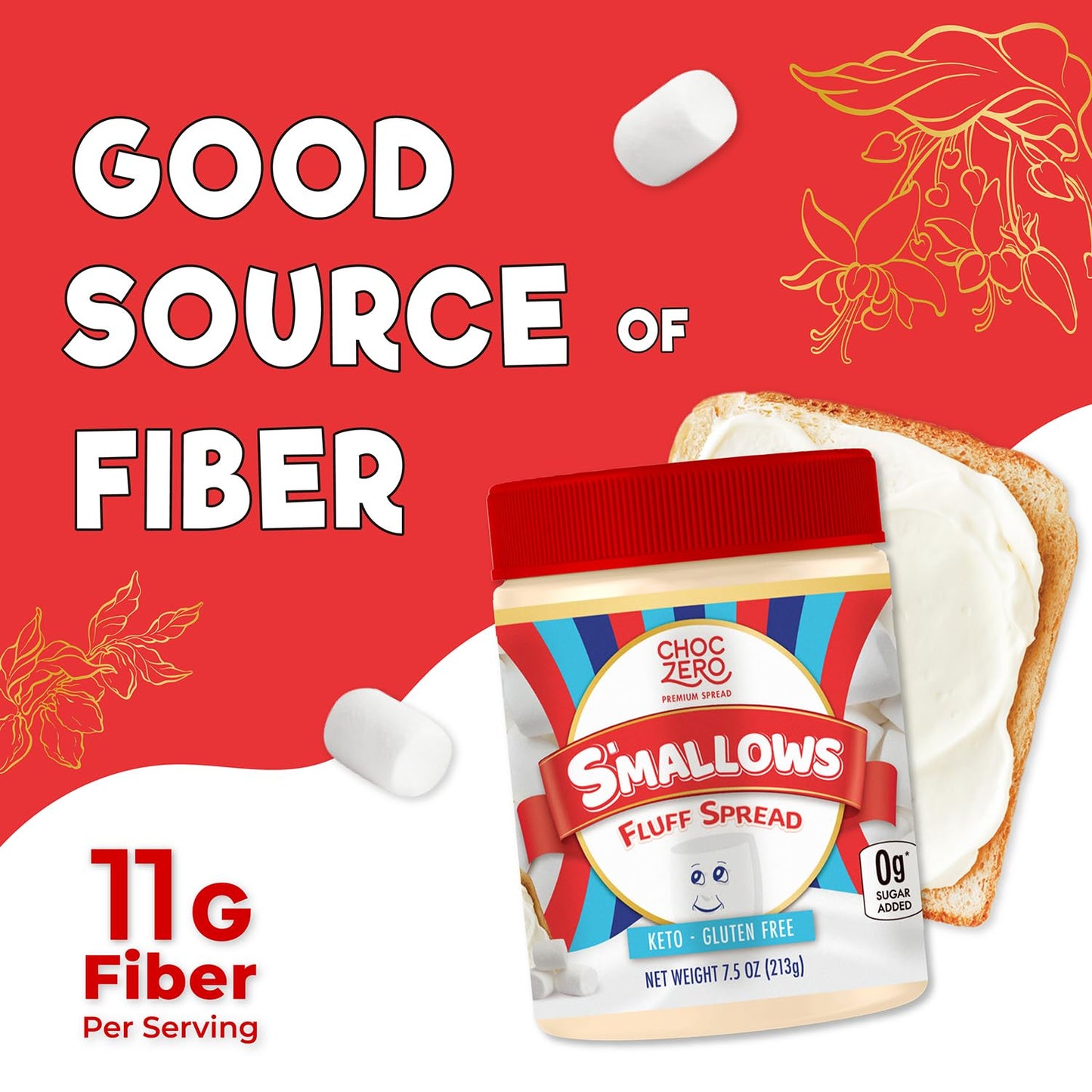 ChocZero Marshmallow Spread, Gluten Free, Sugar Free Dessert Creme Dip, Fat Free, High in Fiber, 7.5 Ounce (Pack of 1)